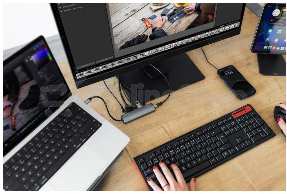 6-portový hliníkový USB-C FIXED HUB Pro, pro notebooky a tablety, šedý