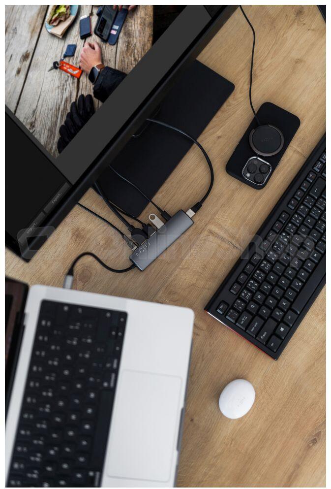 6-portový hliníkový USB-C FIXED HUB Pro, pro notebooky a tablety, šedý