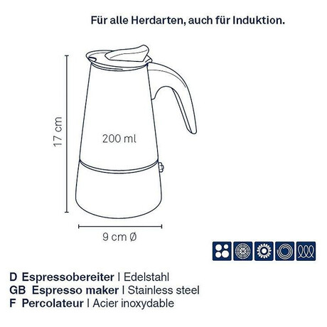 KELA Konvice na espresso Ferrara nerez ern 17,0 cm 9,0 cm 200,0 ml KL-10898