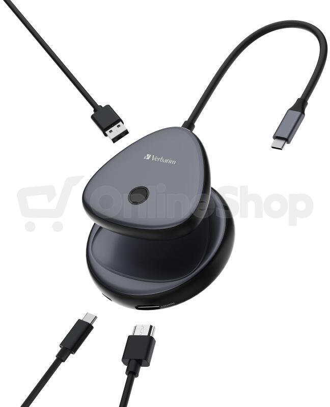 Verbatim Share my Screen WDA-02, bezdrátový adaptér USB-C s rozbočovačem 4K, černá/šedá (32147)