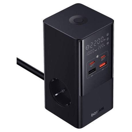 Baseus PowerCombo Tower 100W 2xzásuvka, 2xUSB, 2xUSB-C černá (foto 2)