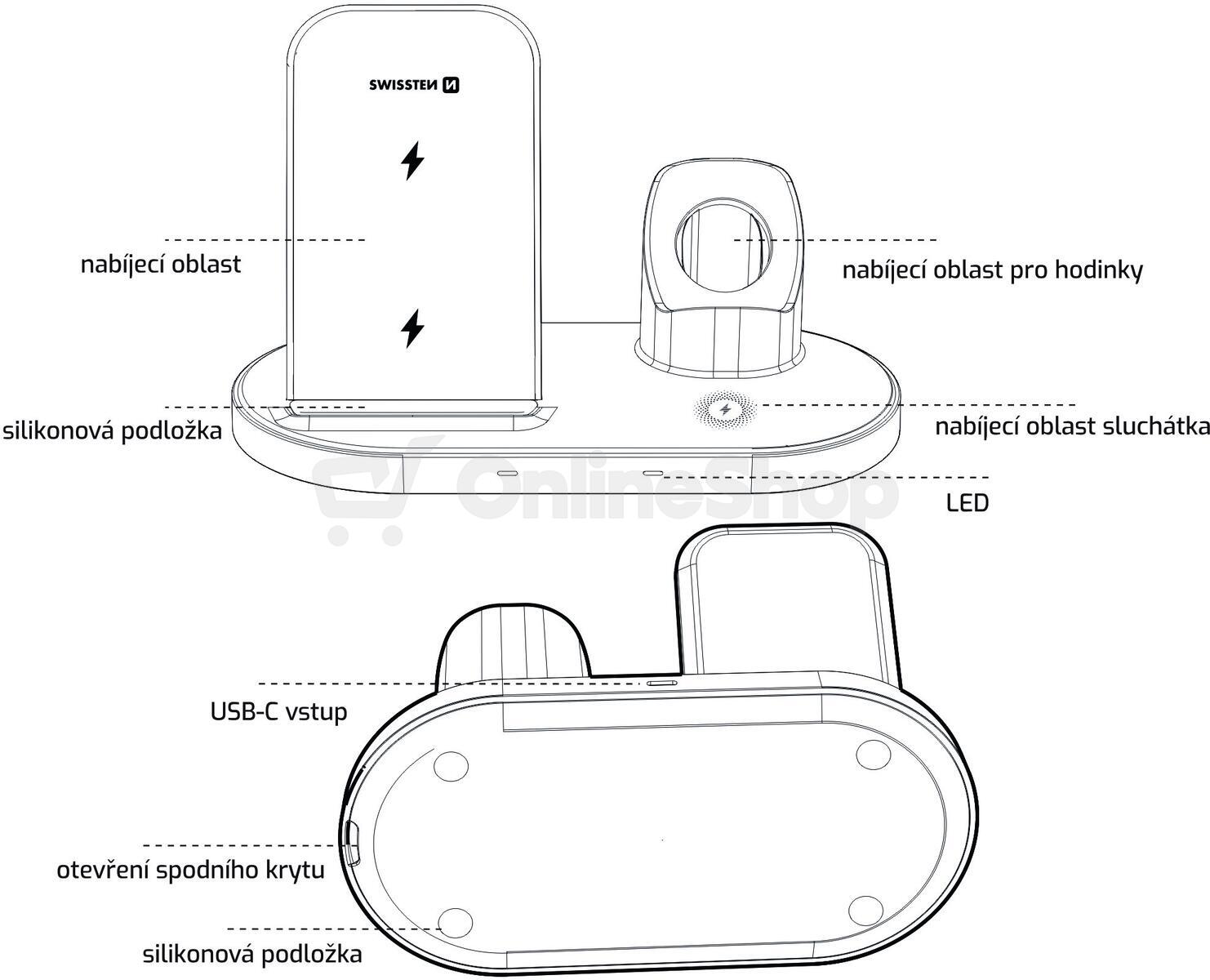SWISSTEN BEZDRÁTOVÁ NABÍJEČKA 3v1 STATION PRO APPLE A SAMSUNG ČERNÁ