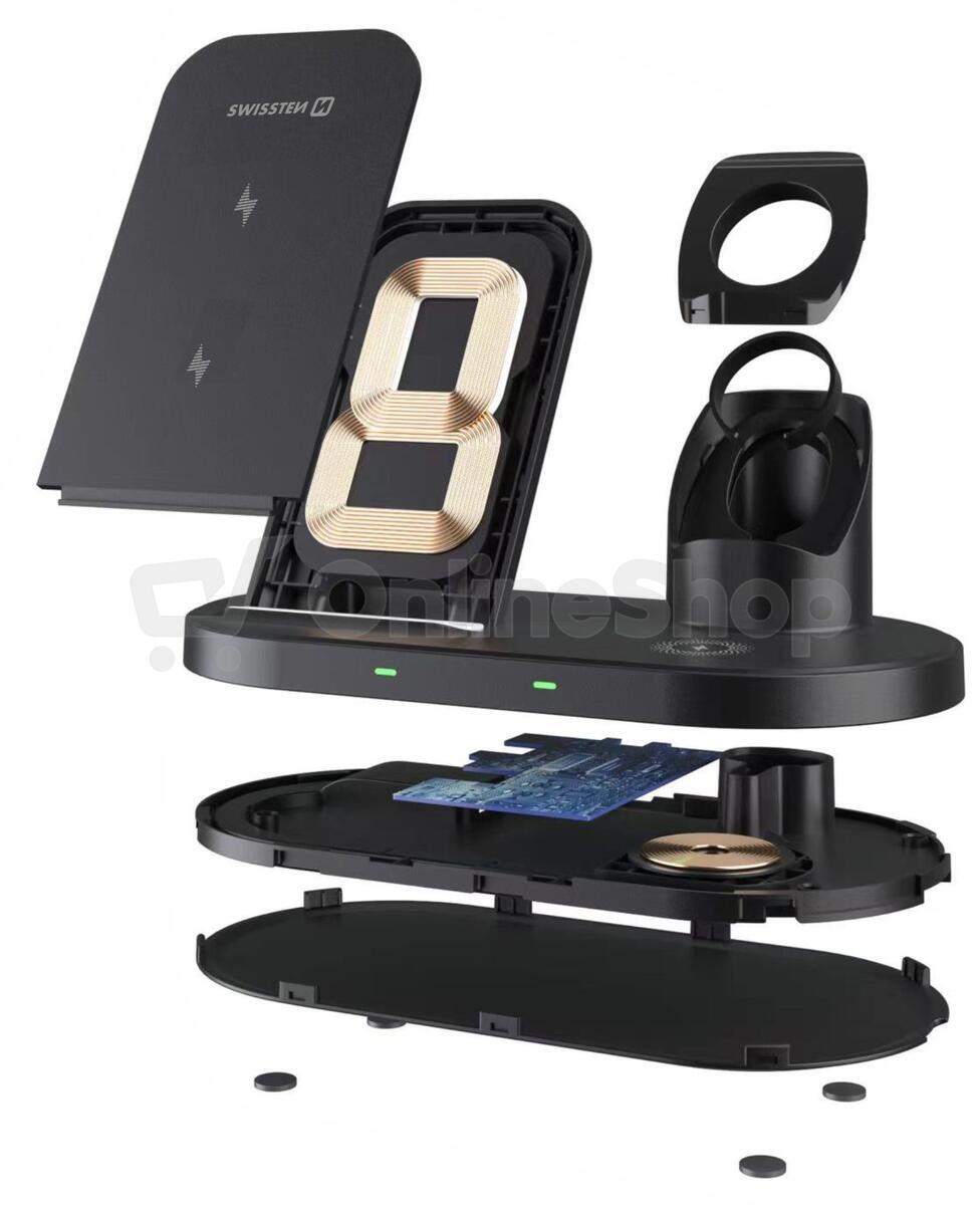 SWISSTEN BEZDRÁTOVÁ NABÍJEČKA 3v1 STATION PRO APPLE A SAMSUNG ČERNÁ