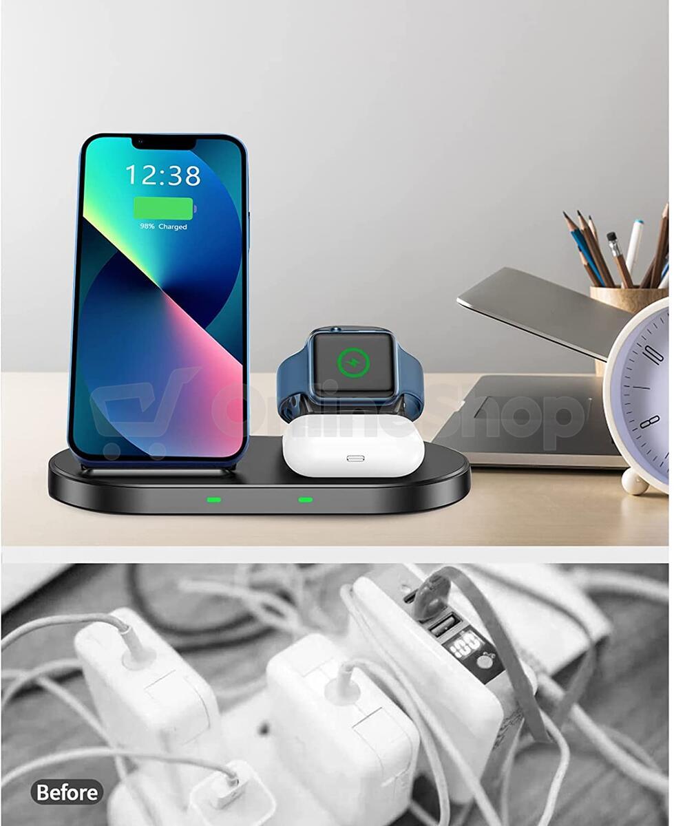 SWISSTEN BEZDRÁTOVÁ NABÍJEČKA 3v1 STATION PRO APPLE A SAMSUNG ČERNÁ