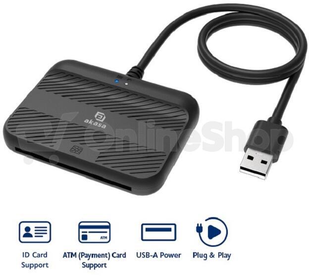 AKASA externí čtečka Smart karet - eID a eObčanka (AK-CR-14BK)