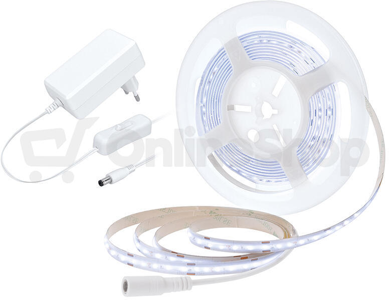Solight LED COB pásek, sada s adaptérem, vypínač, 5m, 8W/m, 800lm/m, studená bílá