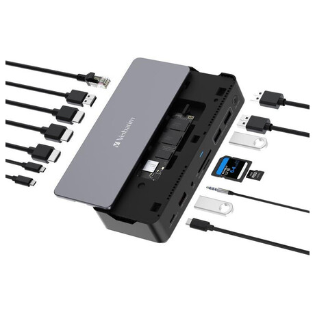 Verbatim USB-C Pro Docking Station CDS-15SSD, 15port: SSD, USB A/C, HDMI, DP, Audio,SD+microSD,RJ45 (32174)