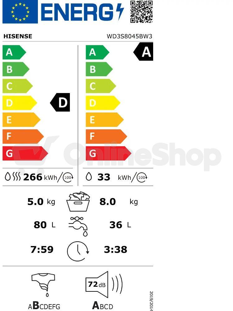 Pračka se sušičkou Hisense WD3S8045BW3
