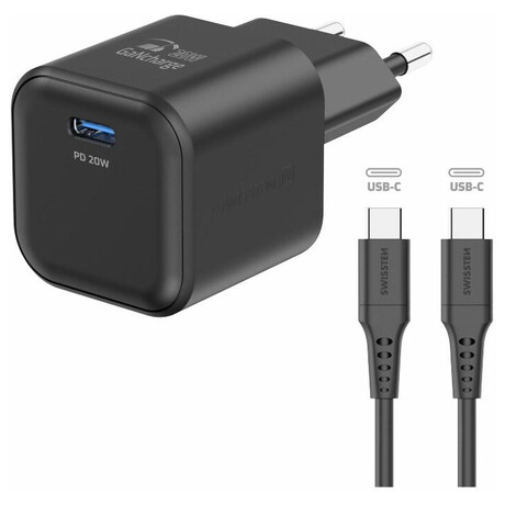 SWISSTEN S͍OV ADAPTR GaN 1x USB-C 20W POWER DELIVERY ERN + DATOV KABEL USB-C/USB-C 1,2 M ERN