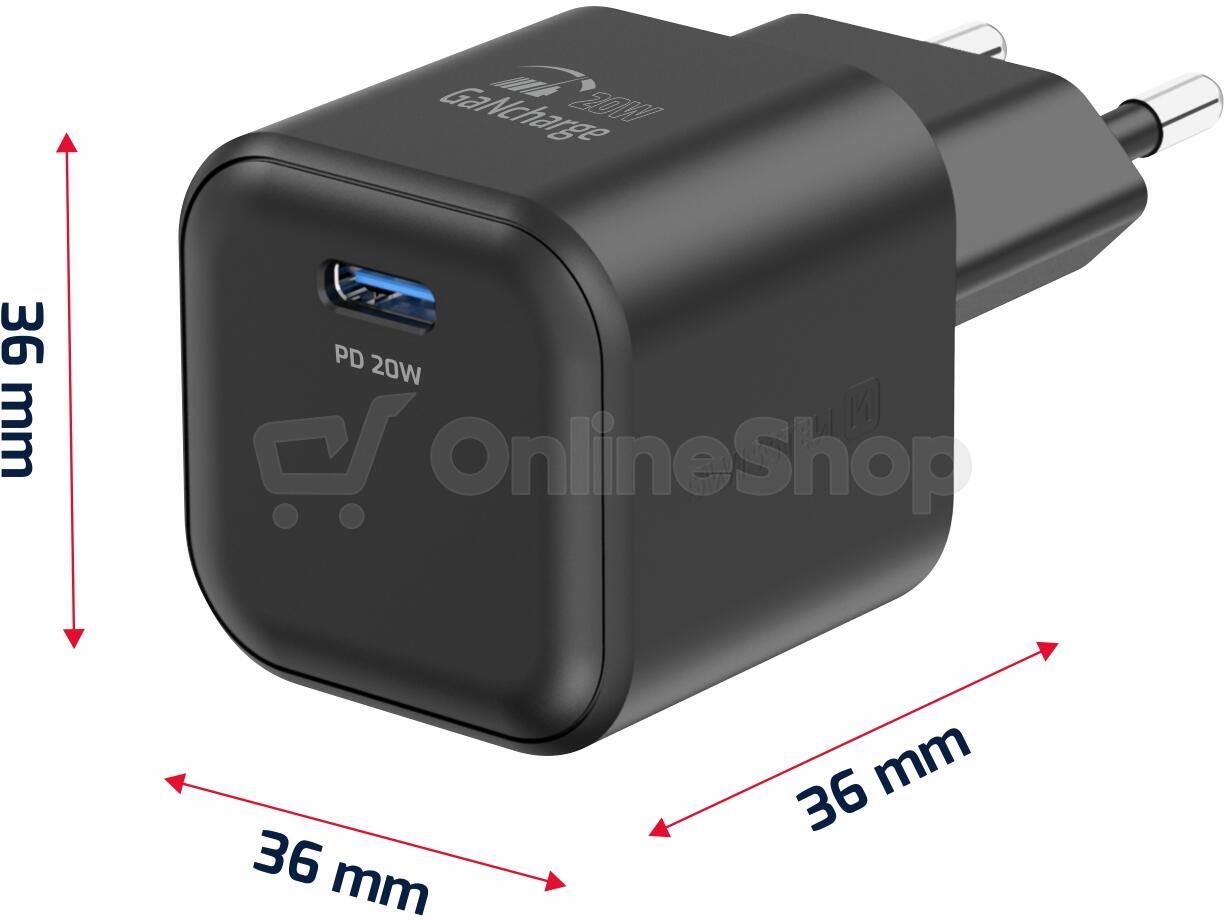 SWISSTEN SÍŤOVÝ ADAPTÉR GaN 1x USB-C 20W POWER DELIVERY ČERNÝ + DATOVÝ KABEL USB-C/USB-C 1,2 M ČERNÝ
