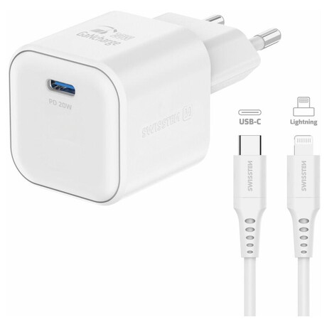 Sov adaptr SWISSTEN 1x USB-C 20W PD + Datov kabel USB-C/LIGHTNING 1.2m, bl