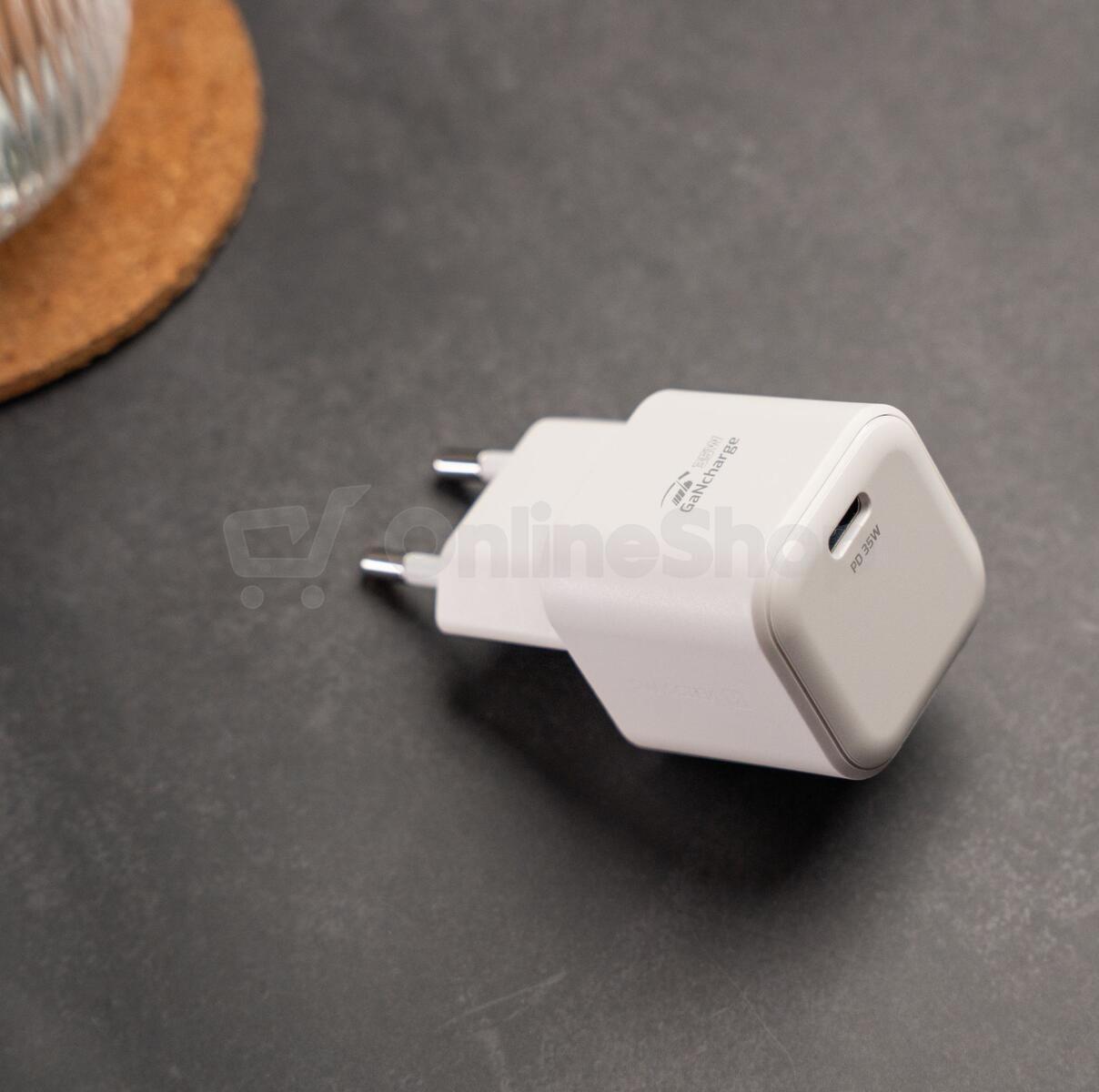 Síťový adaptér Swissten GaN 1x USB-C 35W PD + Datový kabel USB-C/USB-C 1.2m, bílý