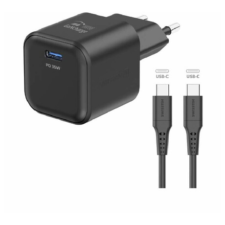 SWISSTEN S͍OV ADAPTR GaN 1x USB-C 35W POWER DELIVERY ERN + DATOV KABEL USB-C/USB-C 1,2 M ERN