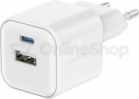SWISSTEN SÍŤOVÝ ADAPTÉR GaN 1x USB-C 35W PD + 1x USB-A 27W QC BÍLÝ
