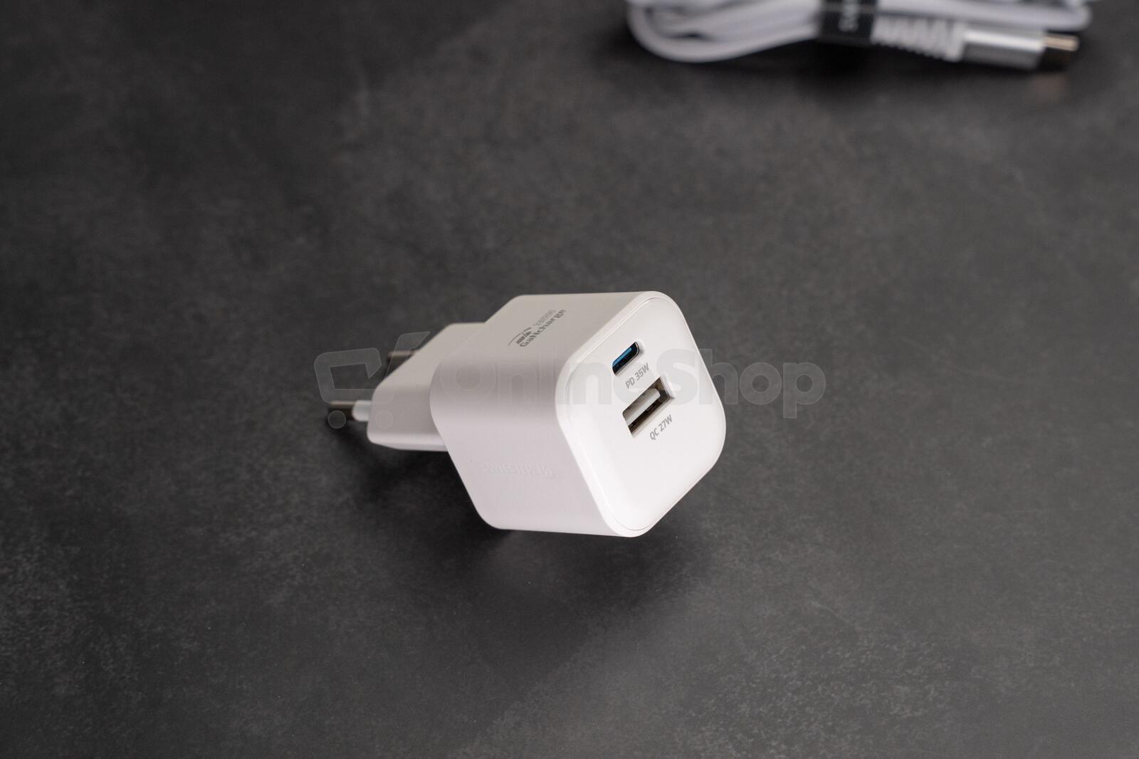 SWISSTEN SÍŤOVÝ ADAPTÉR GaN 1x USB-C 35W PD + 1x USB-A 27W QC BÍLÝ