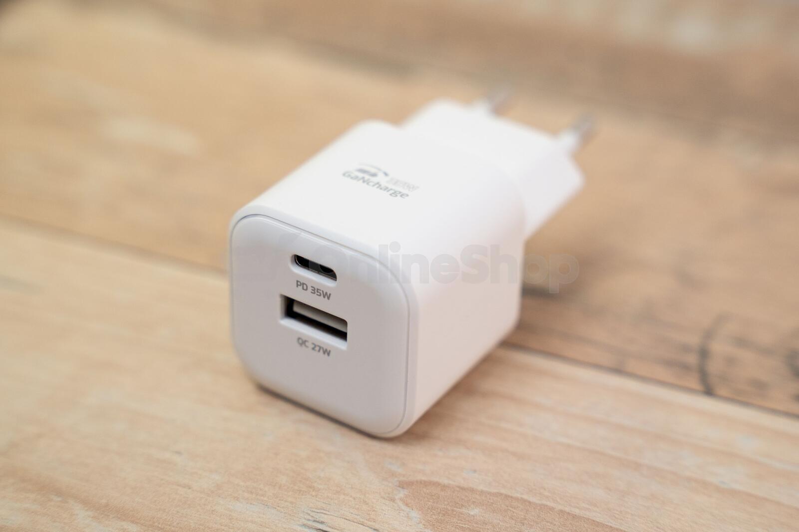 SWISSTEN SÍŤOVÝ ADAPTÉR GaN 1x USB-C 35W PD + 1x USB-A 27W QC BÍLÝ