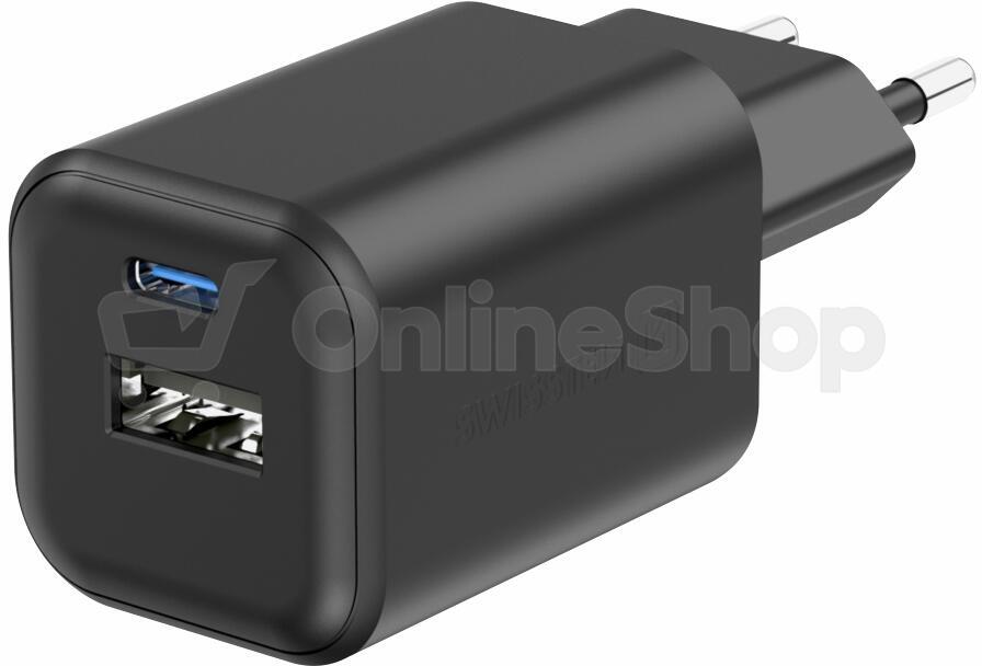 Síťový adaptér SWISSTEN GaN 1x USB-C 45W PD + 1x USB-A 18W QC, černý