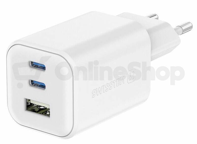 SWISSTEN SÍŤOVÝ ADAPTÉR GaN 2x USB-C 65W PD + 1x USB-A 30W QC BÍLÝ