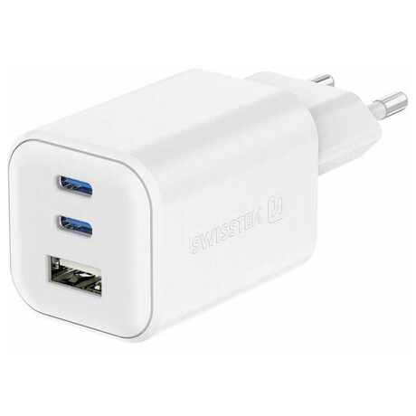 SWISSTEN S͍OV ADAPTR GaN 2x USB-C 65W PD + 1x USB-A 18W QC BL