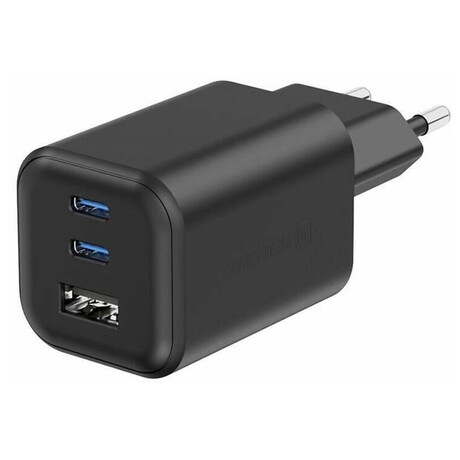 SWISSTEN SÍŤOVÝ ADAPTÉR GaN 2x USB-C 65W PD + 1x USB-A 30W QC ČERNÝ