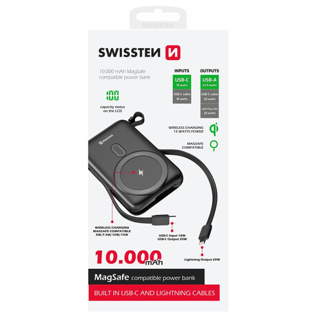 Powerbanka SWISSTEN 10000 mAh PD 20W, ern