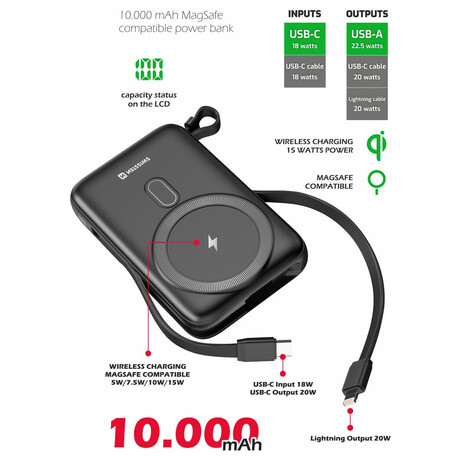 Powerbanka SWISSTEN 10000 mAh PD 20W, ern