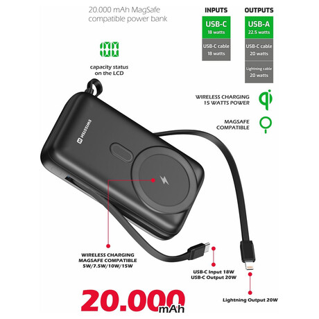 Powerbanka SWISSTEN 20000 mAh PD 20W, ern