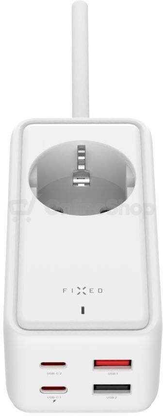Síťový prodlužovací adaptér FIXED Charging Strip s 2x USB-C a 2x USB, GaN III, 3m, PD 65W, bílý
