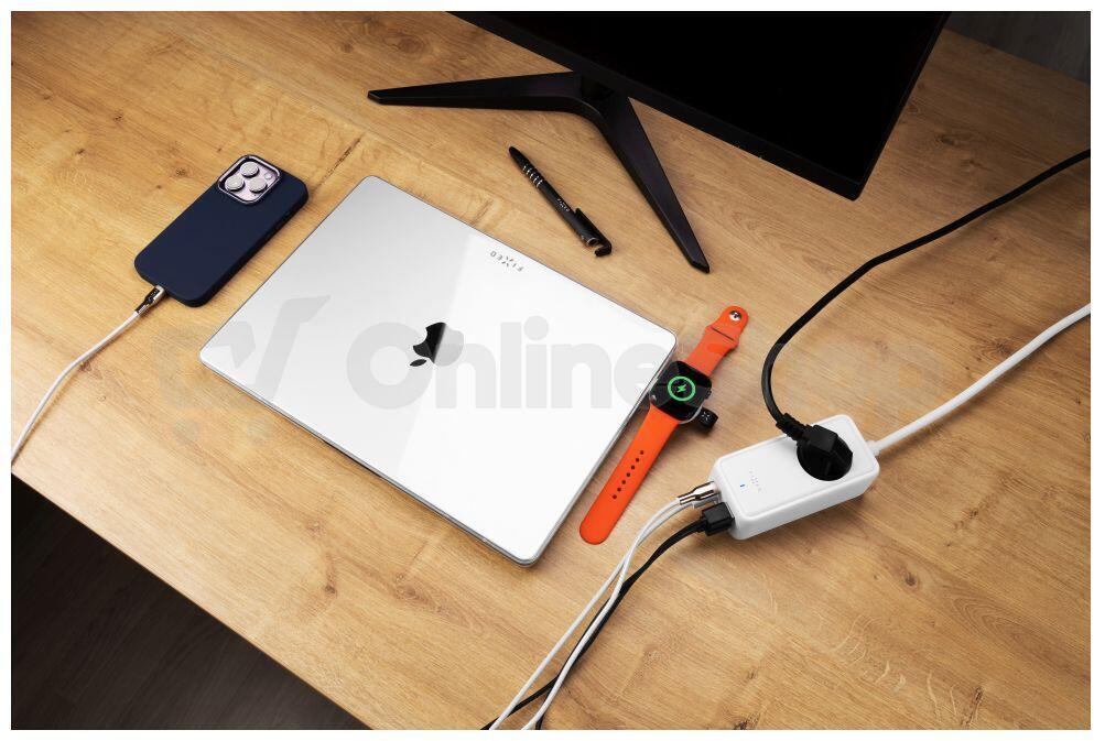 Síťový prodlužovací adaptér FIXED Charging Strip s 2x USB-C a 2x USB, GaN III, 3m, PD 65W, bílý