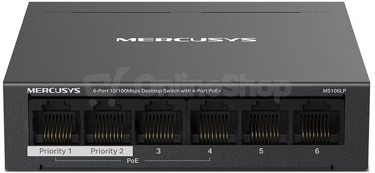 TP-Link Mercusys MS106LP Switch 6-Port, 4x 10/100 Mbps PoE+, 2x LAN, 802.3af/at, 40 W