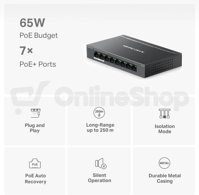 TP-Link Mercusys MS108GP Switch 8-Port, 7× Gigabit PoE+, 1× GLAN, 802.3af/at, 65 W