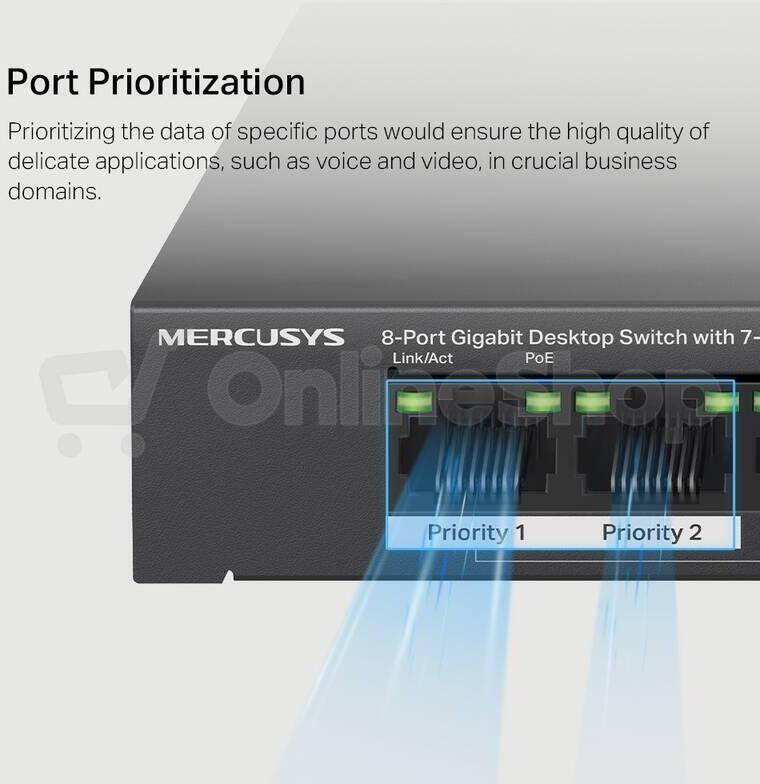 TP-Link Mercusys MS108GP Switch 8-Port, 7× Gigabit PoE+, 1× GLAN, 802.3af/at, 65 W