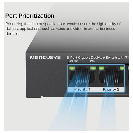 TP-Link Mercusys MS108GP Switch 8-Port, 7× Gigabit PoE+, 1× GLAN, 802.3af/at, 65 W