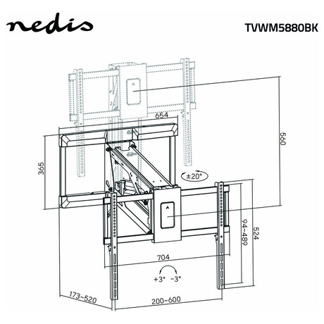 Motorizovan TV pro mont na stnu NEDIS TVWM5880BK