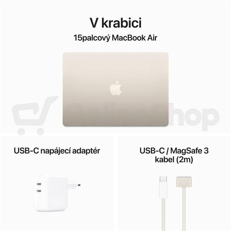 Notebook Apple MacBook Air 15" M3 8-core CPU 10-core GPU 16GB 512GB Hvězdně Bílý CZ