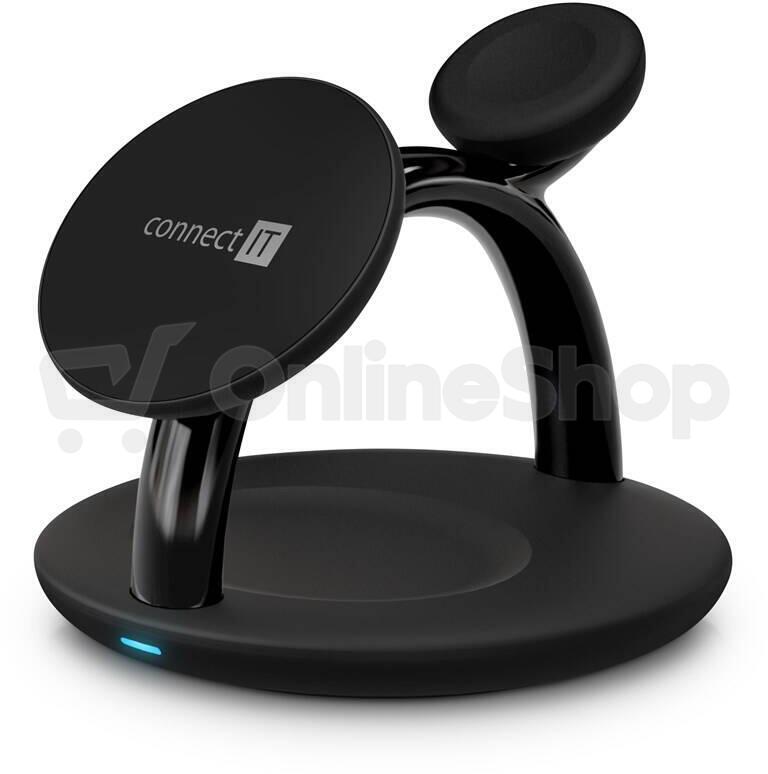 CONNECT IT MultiCharge 3 v 1 MagSafe Wireless Fast Charge bezdrátová nabíječka, ČERNÁ (CWC-9060-BK)