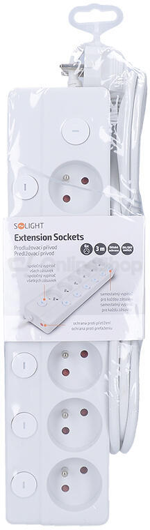 Prodlužovací přívod Solight 6 zásuvek, 3m, 3 x 1mm2, bílý