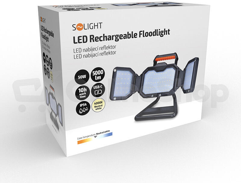 Přenosný LED reflektor Solight 50 W, oranžovo-černý