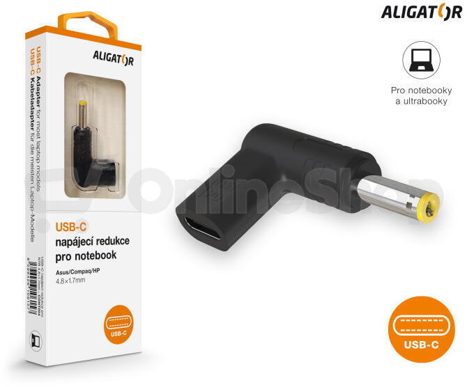 Aligator USB-C napájecí redukce 4.8*1.7mm pro notebooky Asus/Compaq/HP