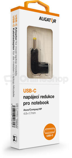 Aligator USB-C napájecí redukce 4.8*1.7mm pro notebooky Asus/Compaq/HP