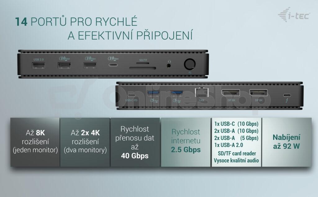 I-tec Thunderbolt4 2x Display Docking Station Gen3, 7x USB, 2.5 GLAN + PowerDelivery 92 W (TB4DUALDPDOCKPDPRO)