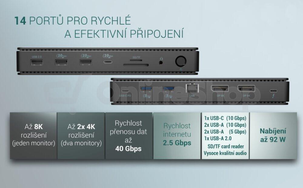 I-tec Thunderbolt4 2x Display Docking Station Gen3, 7x USB, 2.5 GLAN + PowerDelivery 92 W (TB4DUALDPDOCKPDPRO)
