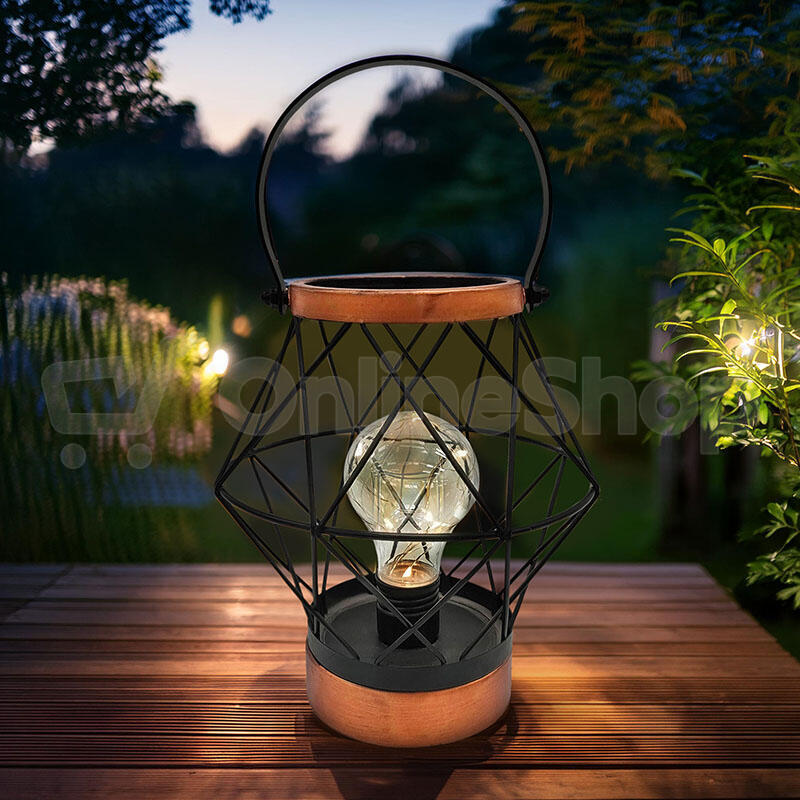 Solight kovová lucerna se žárovkou s micro LED, teplá bílá, 3xAA, 20cm