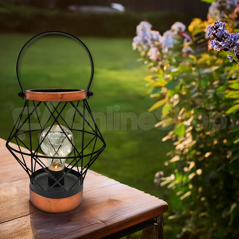 Solight kovová lucerna se žárovkou s micro LED, teplá bílá, 3xAA, 20cm