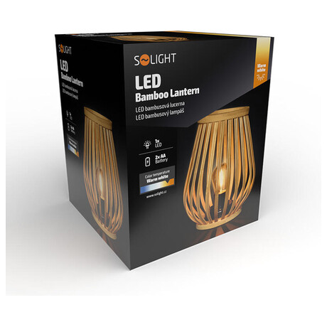 Solight bambusov lucerna s LED rovkou, tepl bl, 2x AA, 20cm