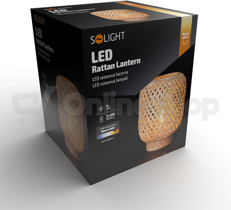 Solight ratanová LED lucerna s LED žárovkou, teplá bílá, 2x AAA, 19cm