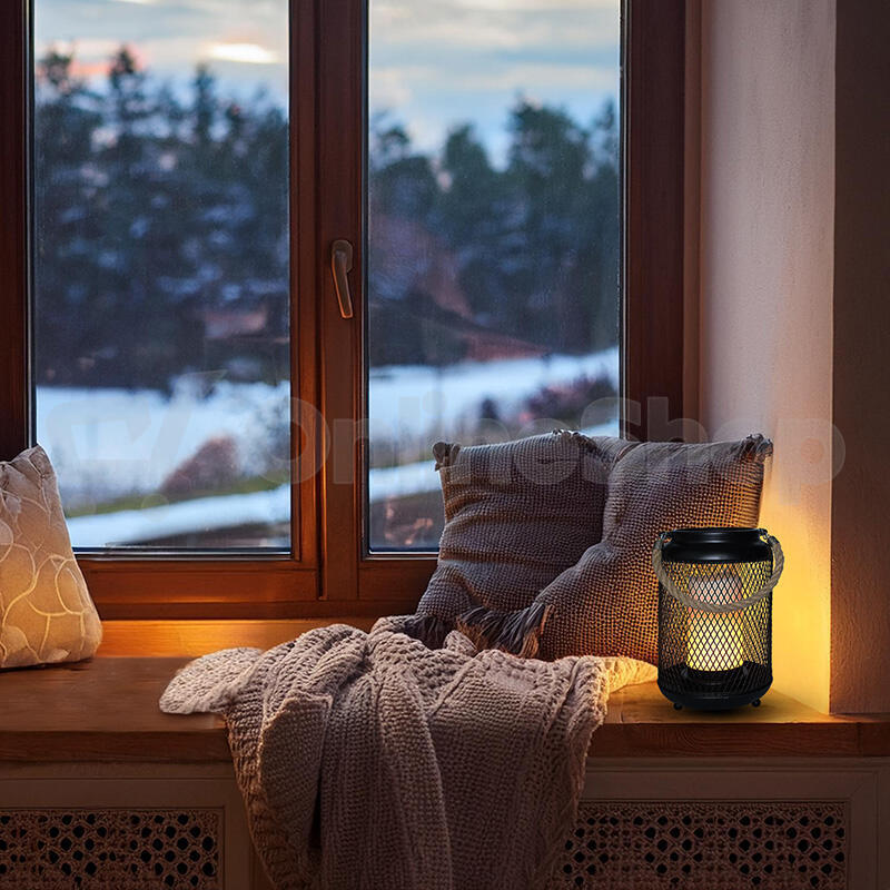 Solight kovová lucerna s LED svíčkou, teplá bílá, 3xAA, černá, 20cm