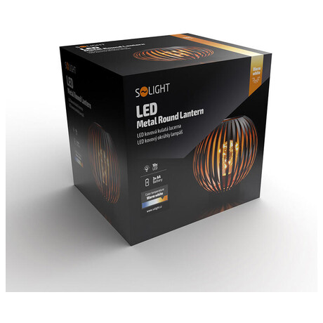 Solight kovov kulat lucerna se rovkou s micro LED, tepl bl, mdn, 3xAA, 19cm