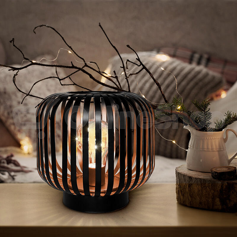 Solight kovová oválná lucerna se žárovkou s micro LED, teplá bílá, měděná, 3xAA, 18cm