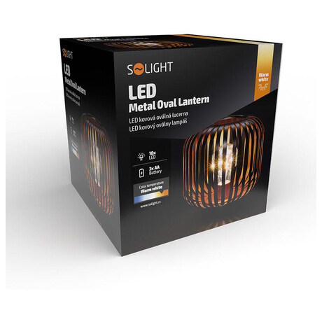 Solight kovov ovln lucerna se rovkou s micro LED, tepl bl, mdn, 3xAA, 18cm